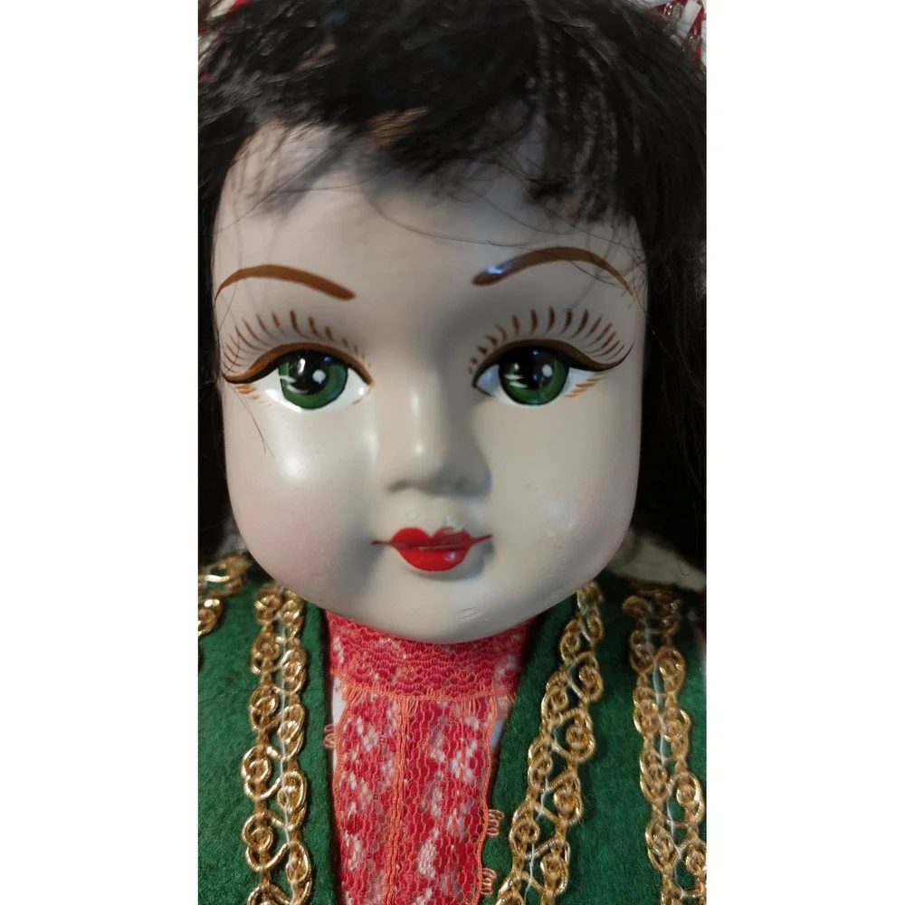 Porcelain Doll Folk Art 16in Red Great Traditional Costume Seated